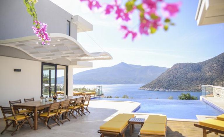 Balcony, infinity pool, looking over the coast, Croatia