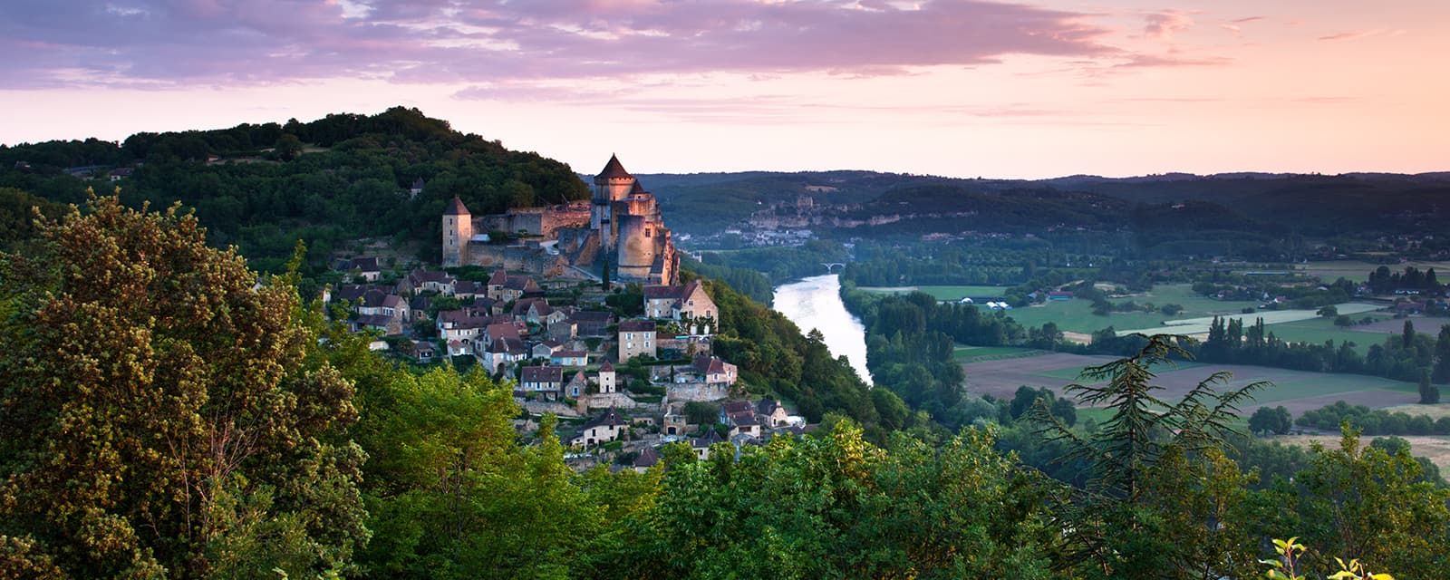 Panoramic Dordogne landscape at sunset