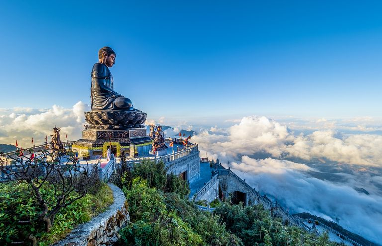 Landscape With Giant Buddha Statue On The Top Of Mount Fansipan