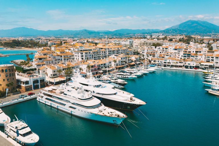 Aerial View of Yachts in Puerto Banus