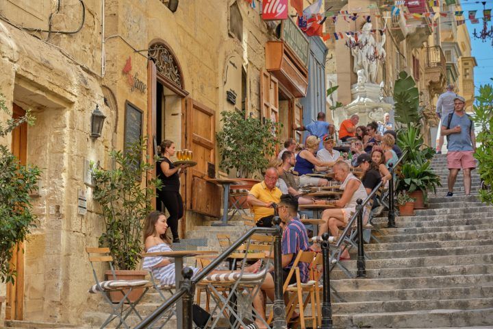 Lunch on the St. Lucia steps in Valletta