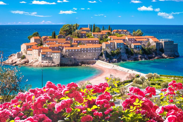 Sveti Stefan Historic Island Village And Beach View