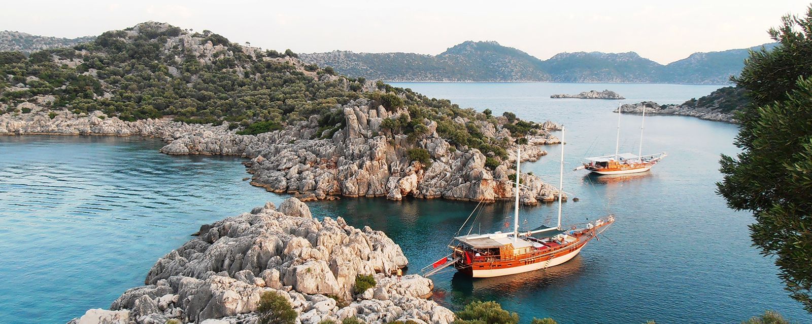 Boats sailing around islands in Turkey